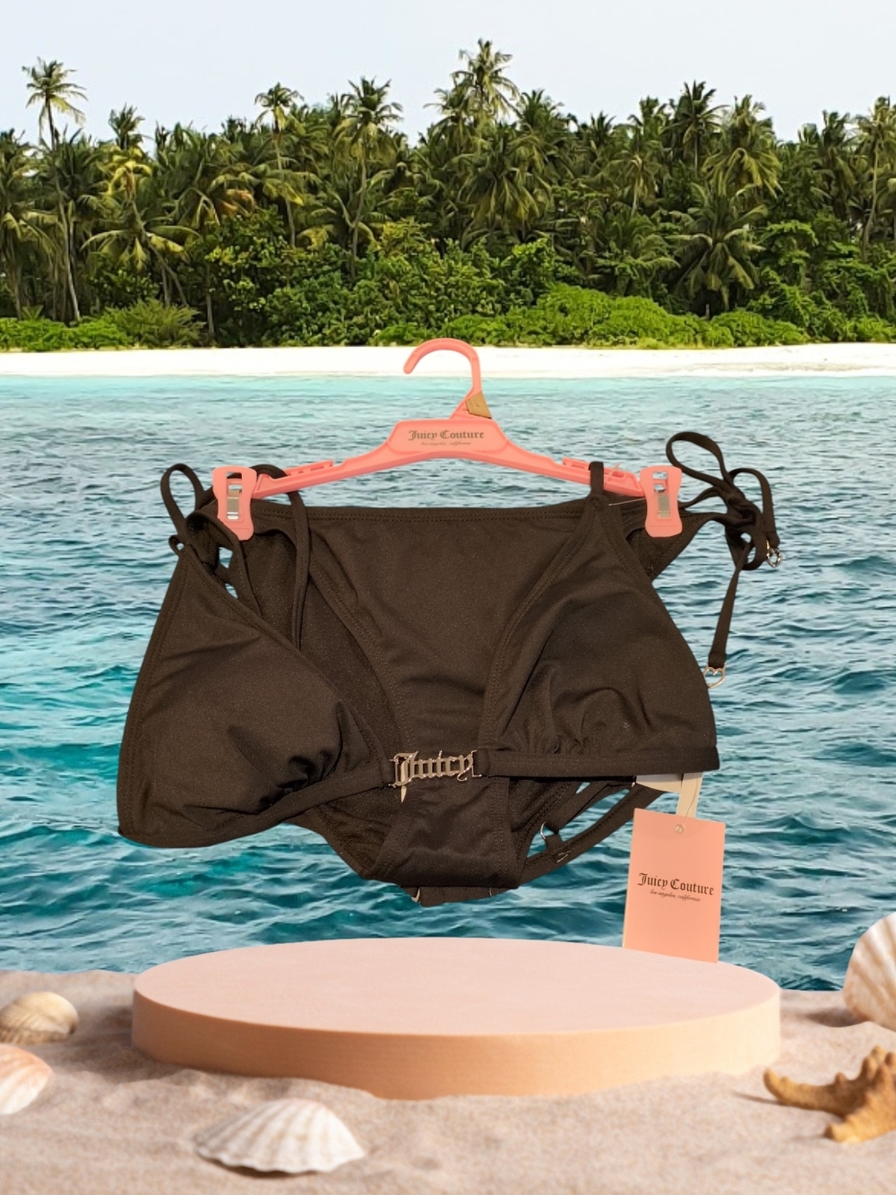 Juicy Couture Black Tie-Side Triangle Bikini Set large